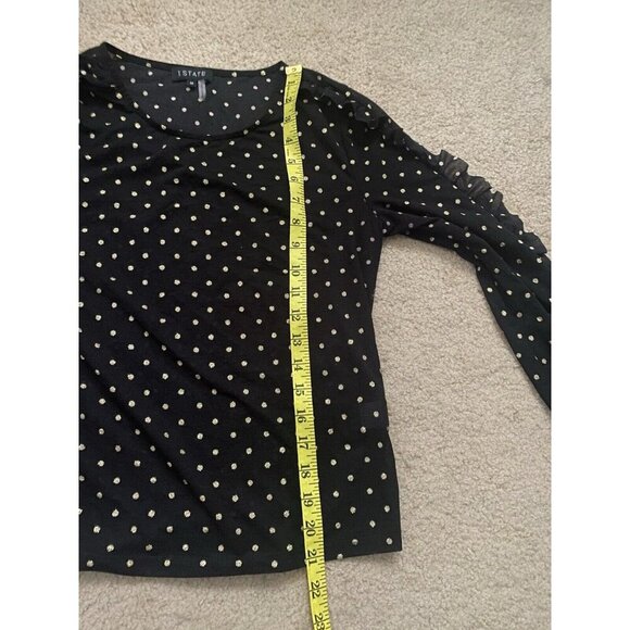 1.State Women's Black Gold Dot Sheer Long Sleeve Ruffle Seam Crewneck Top Size M - Picture 8 of 10